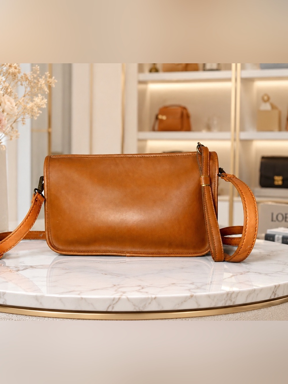 Magid Premium Leather Tan Crossbody Bag Chic Minimalist Everyday Bag